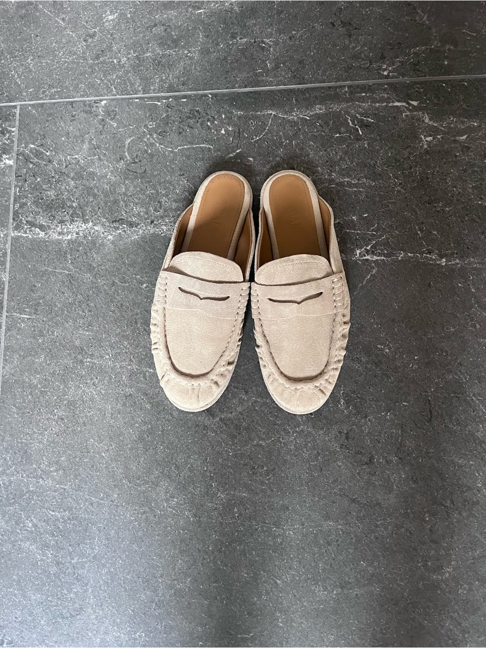 Toral Light Beige Suede Penny Loafer Mules